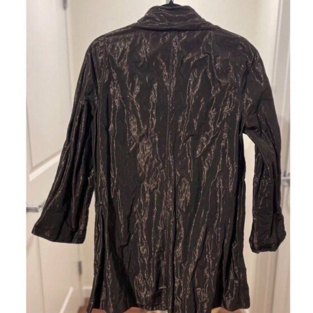Carlisle Metallic Brown Crinkle Flare Jacket Womens Size 6 Button Down Luxe - Picture 2 of 10